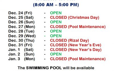 2021 Yearend Swimming Pool Schedule